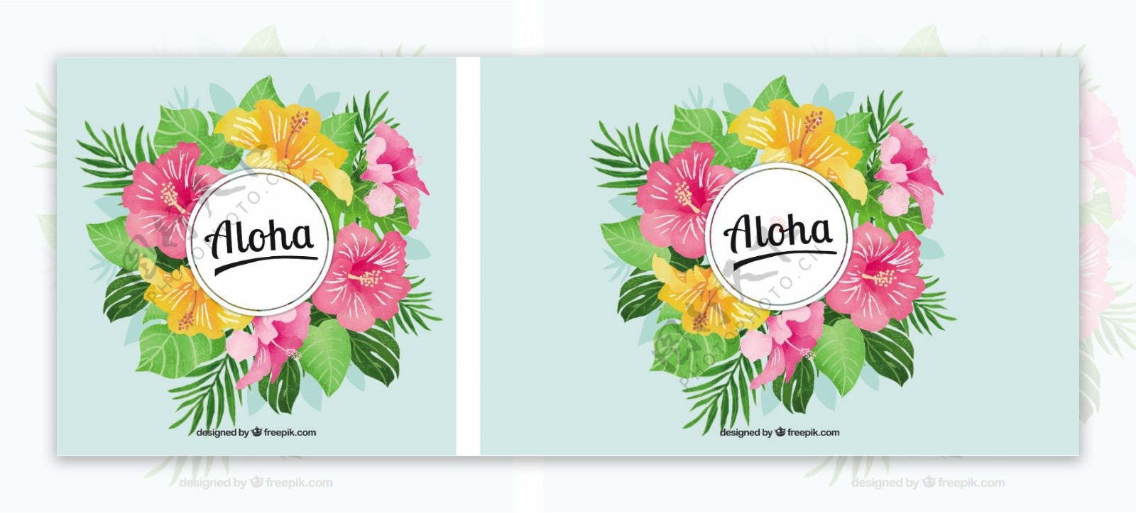 ALOHA背景用鲜花和水彩的叶子