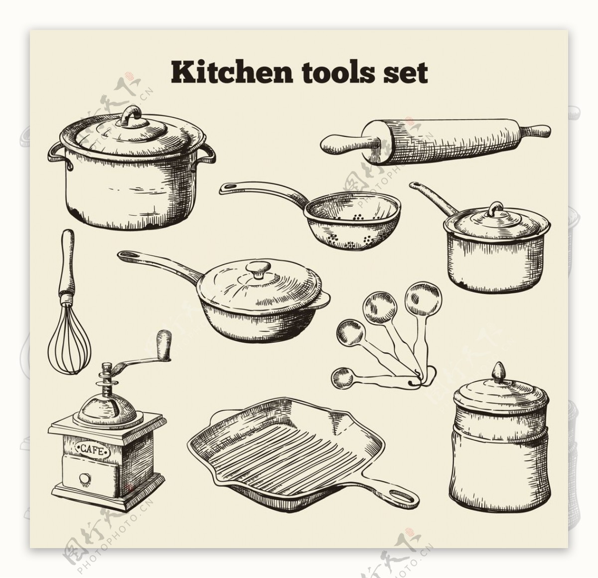 手绘厨房工具
