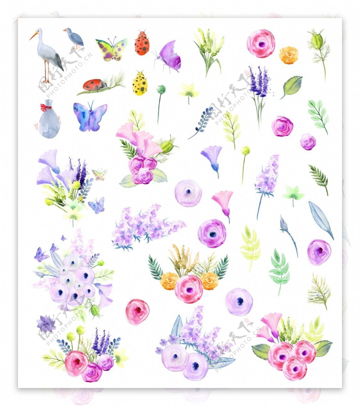 水彩绘花卉图标元素