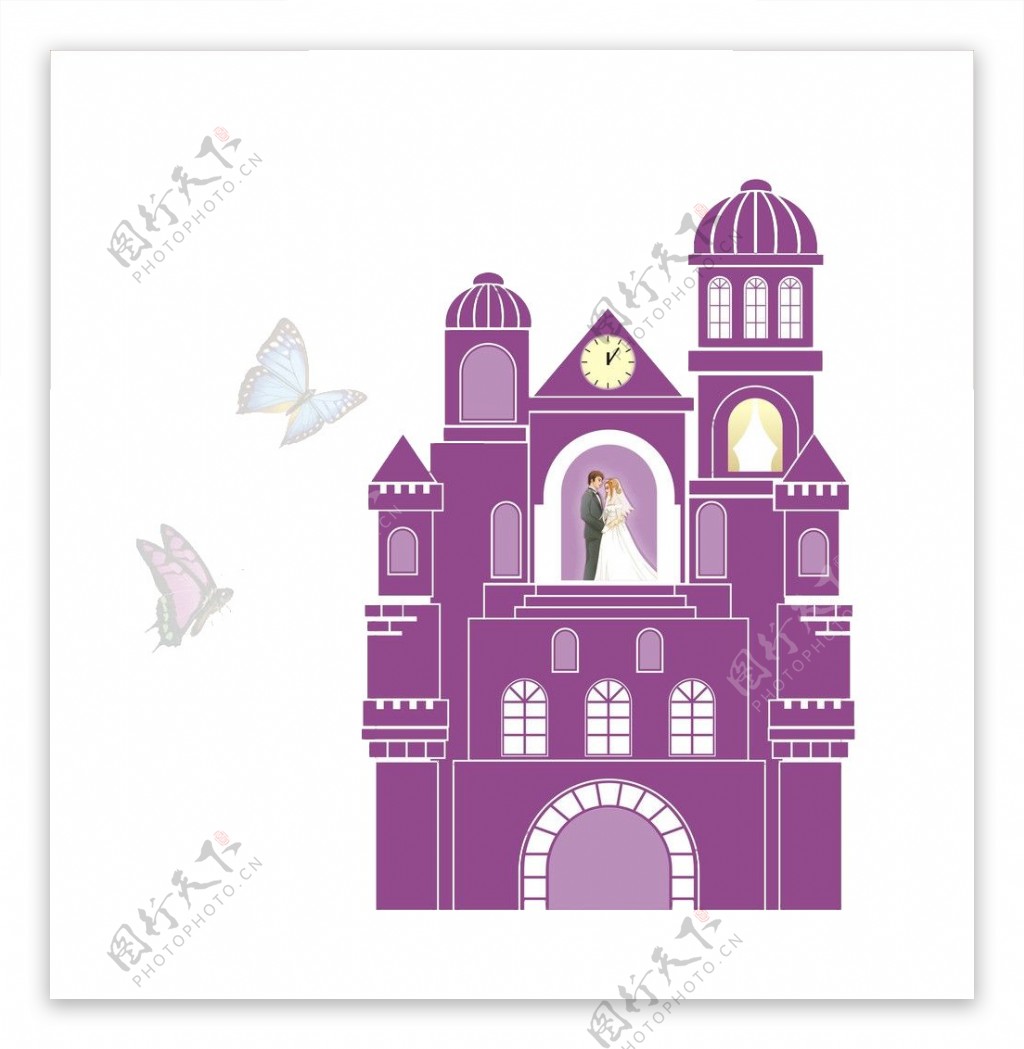 紫色卡通城堡图案素材