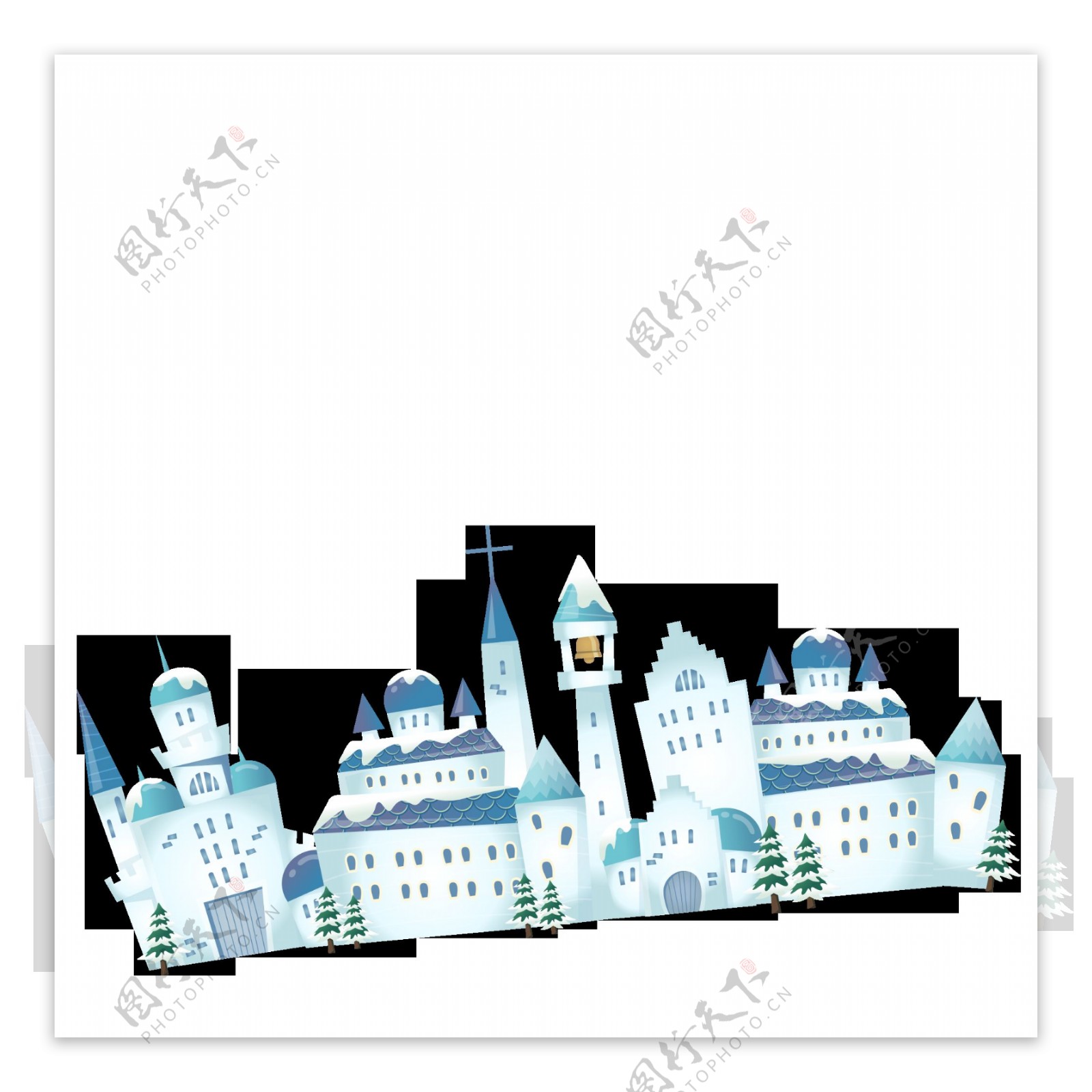 简约蓝色城堡图案