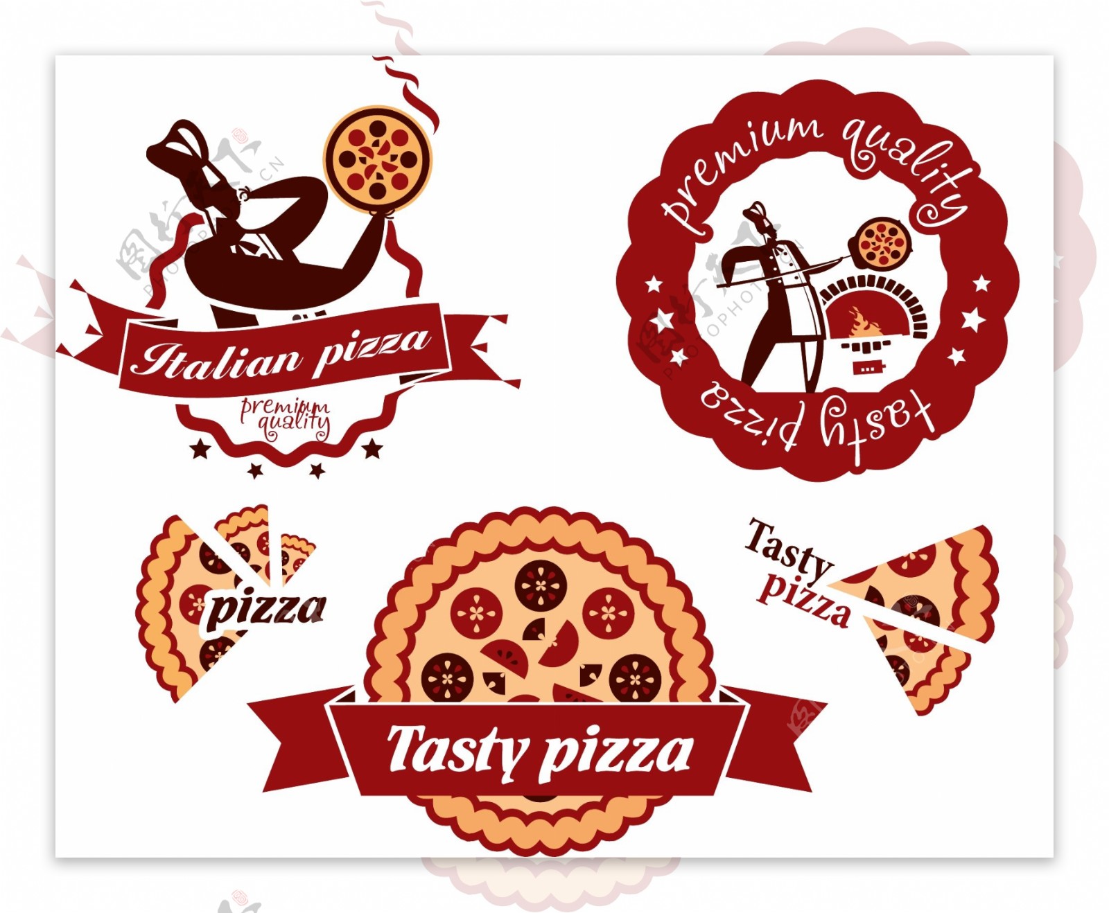 卡通时尚意大利披萨店设计矢量
