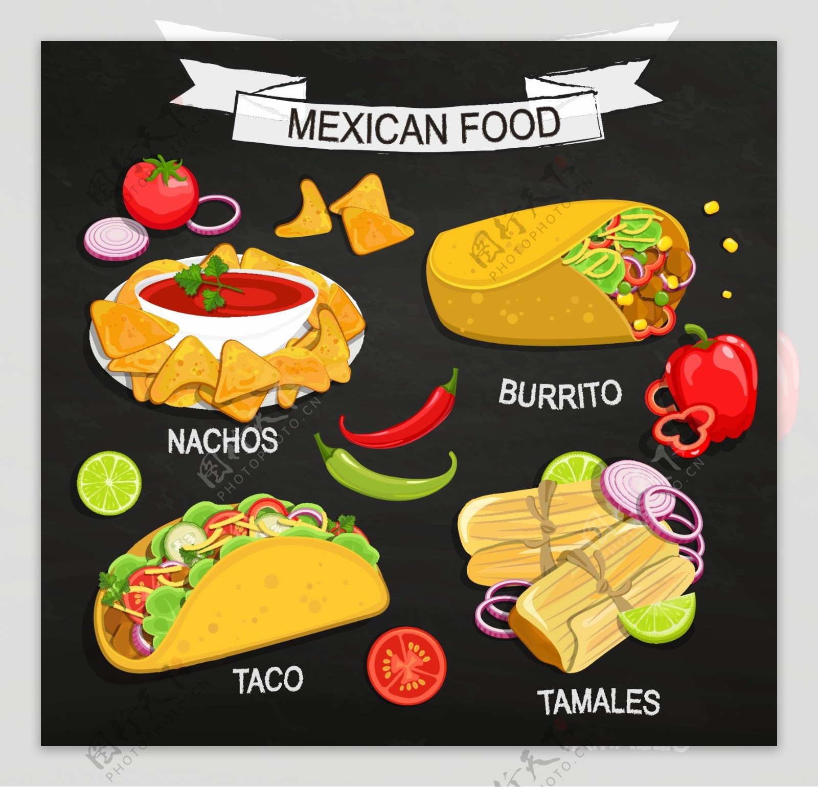 4款美味墨西哥食物矢量素材