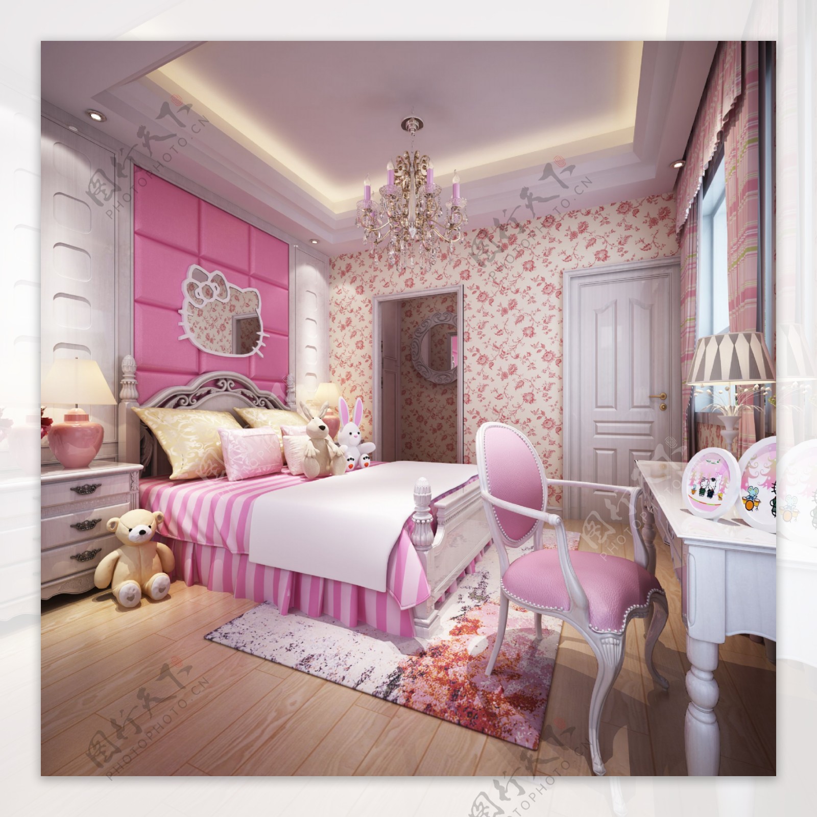 粉色小女孩卧室装修效果图