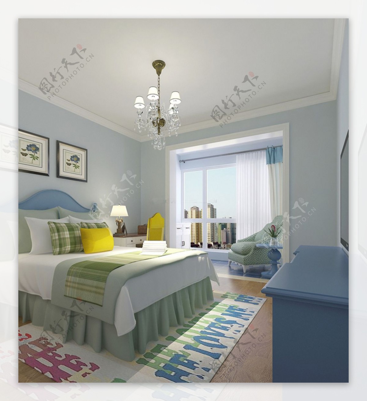 地中海风格家居女生卧室装修效果实景图