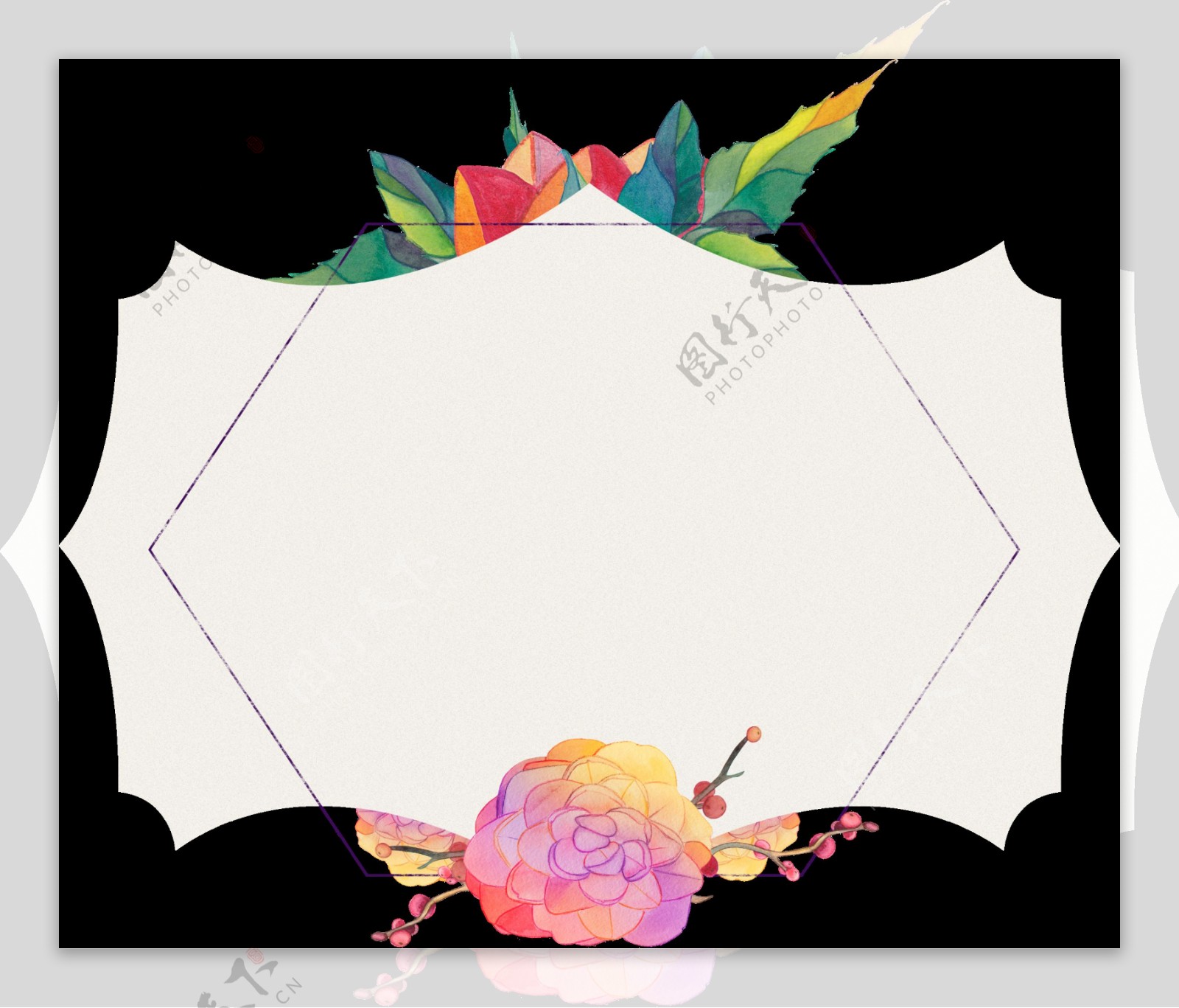 花朵边框水彩手绘透明素材