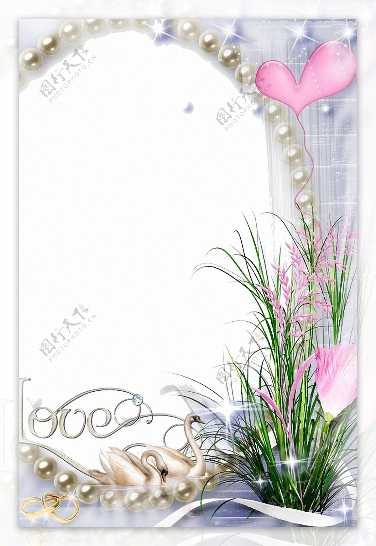 珍珠镶嵌婚礼边框免抠png透明图层素材