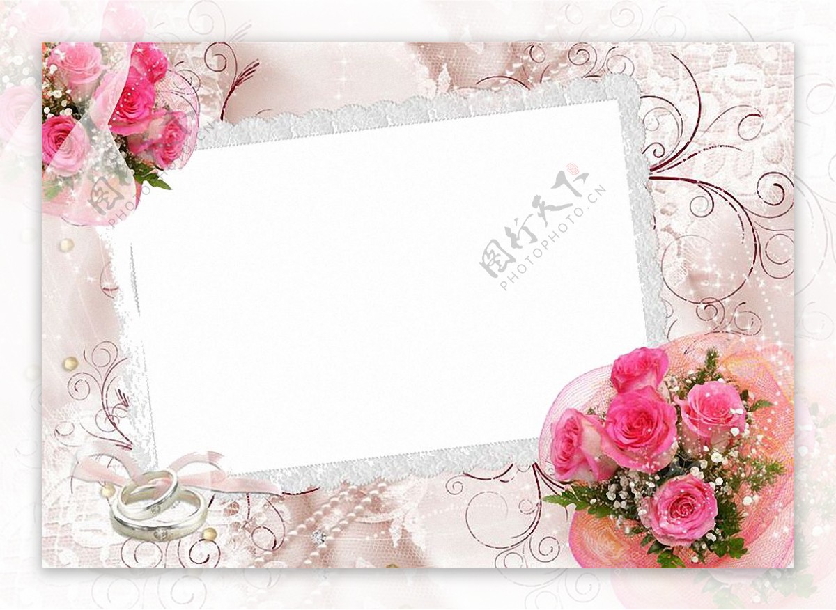 粉红玫瑰婚礼边框免抠png透明图层素材