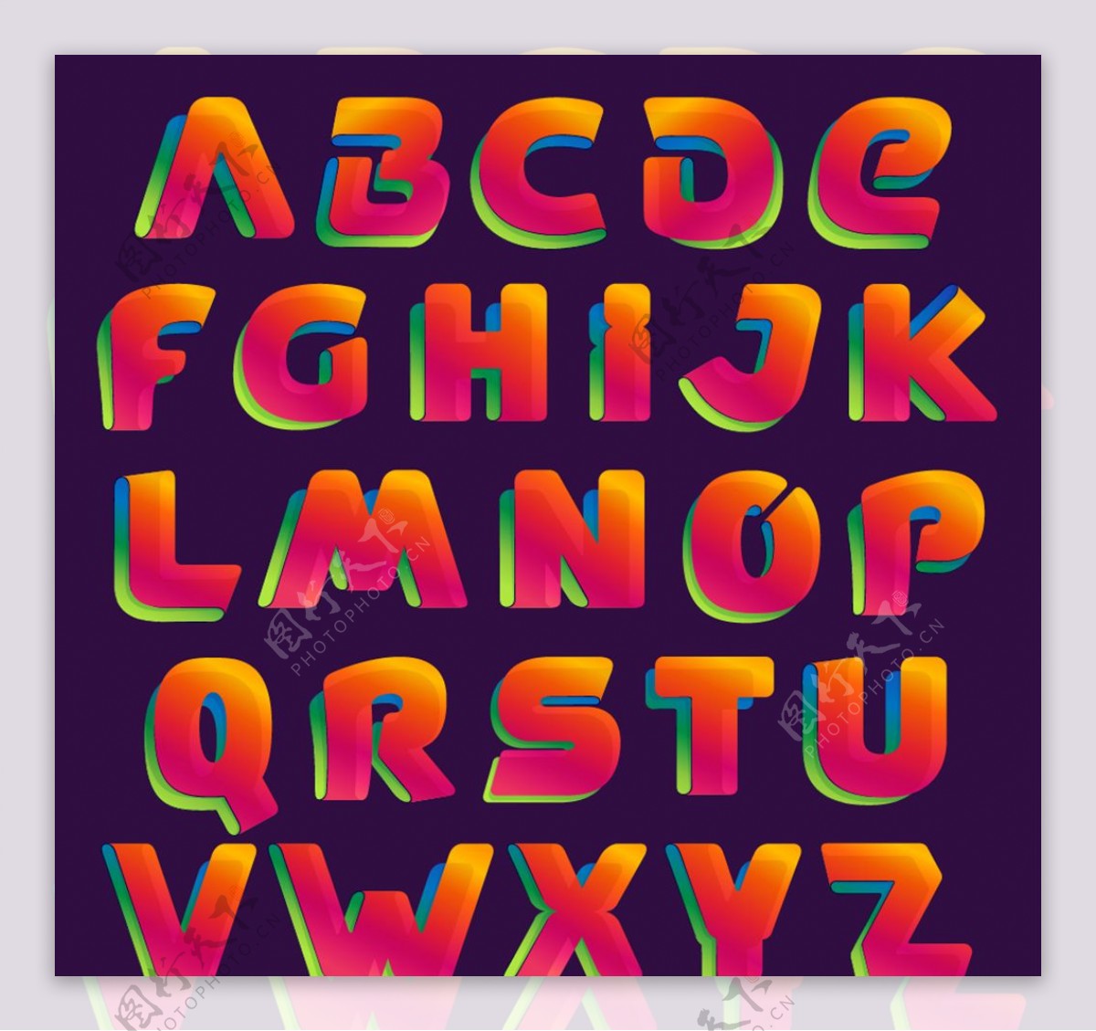 彩色渐变立体字母字体设计