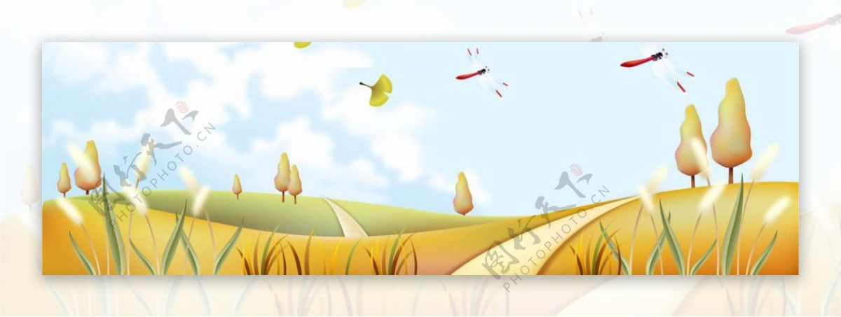 蜻蜓黄色花朵banner背景素材