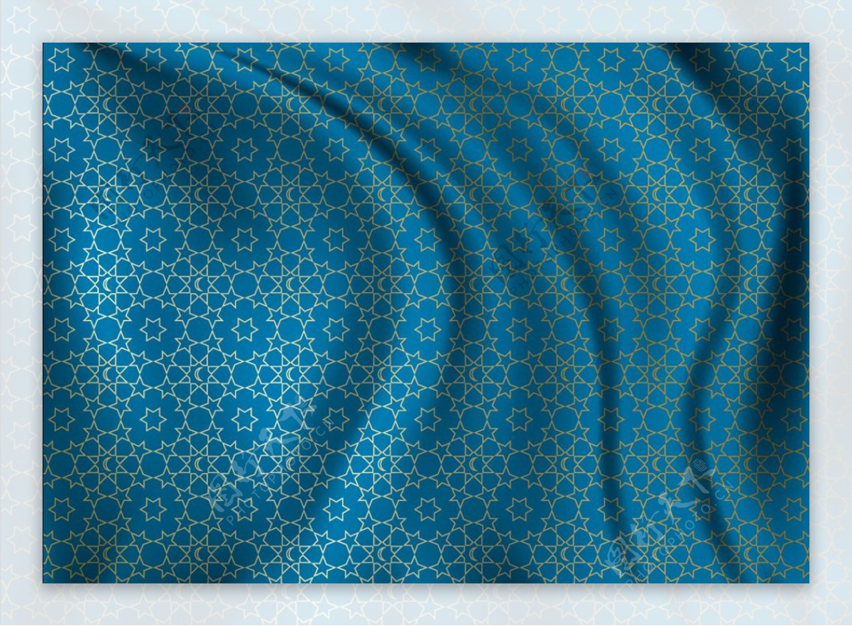 蓝色花纹褶皱面料材质背景