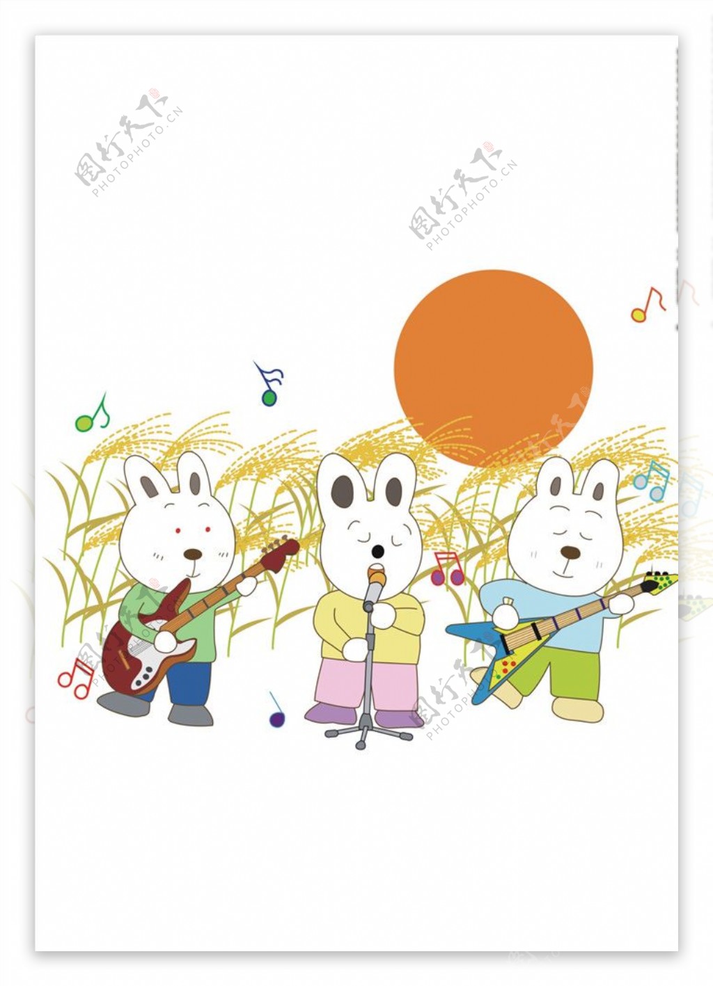 卡通兔子乐队矢量图下载