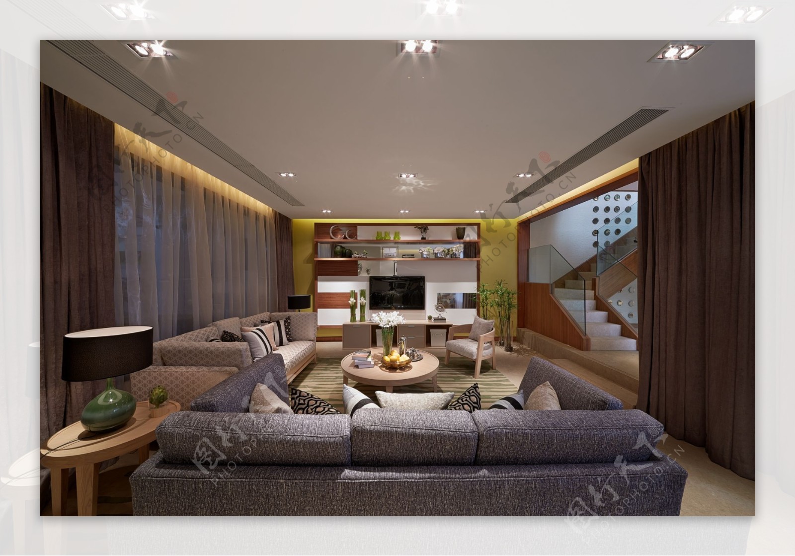 客厅现代灰色沙发欧式效果图