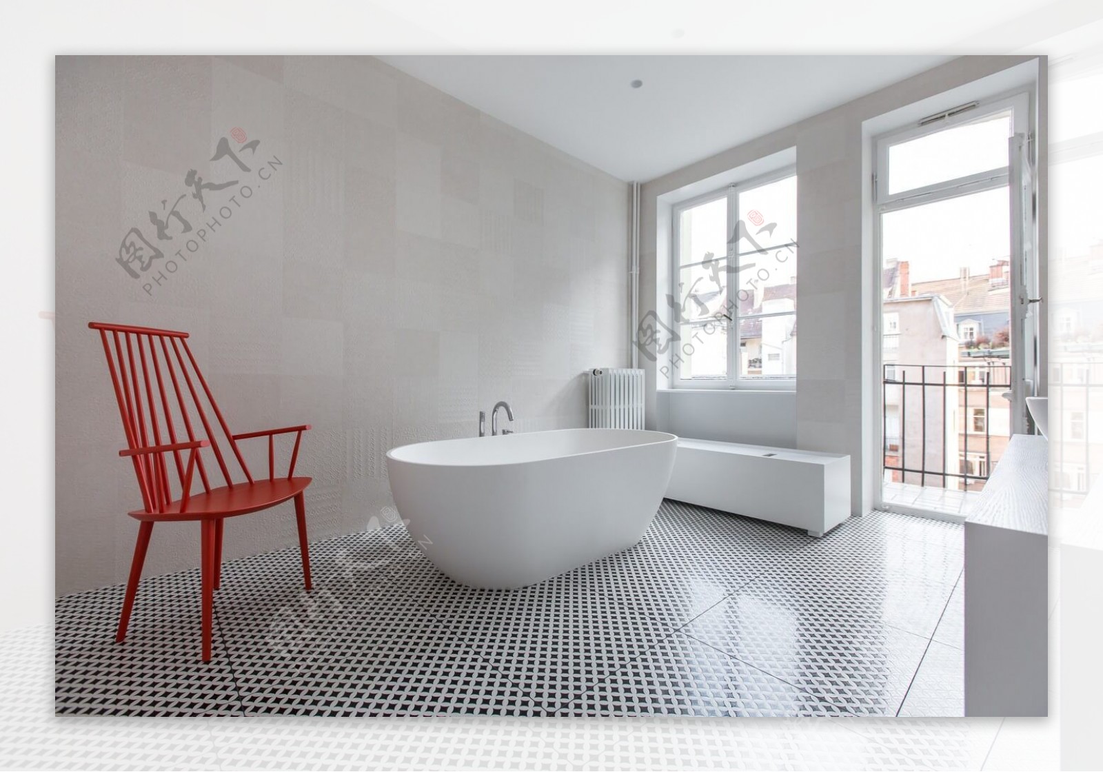 清新纯情浴室红色椅子室内装修效果图
