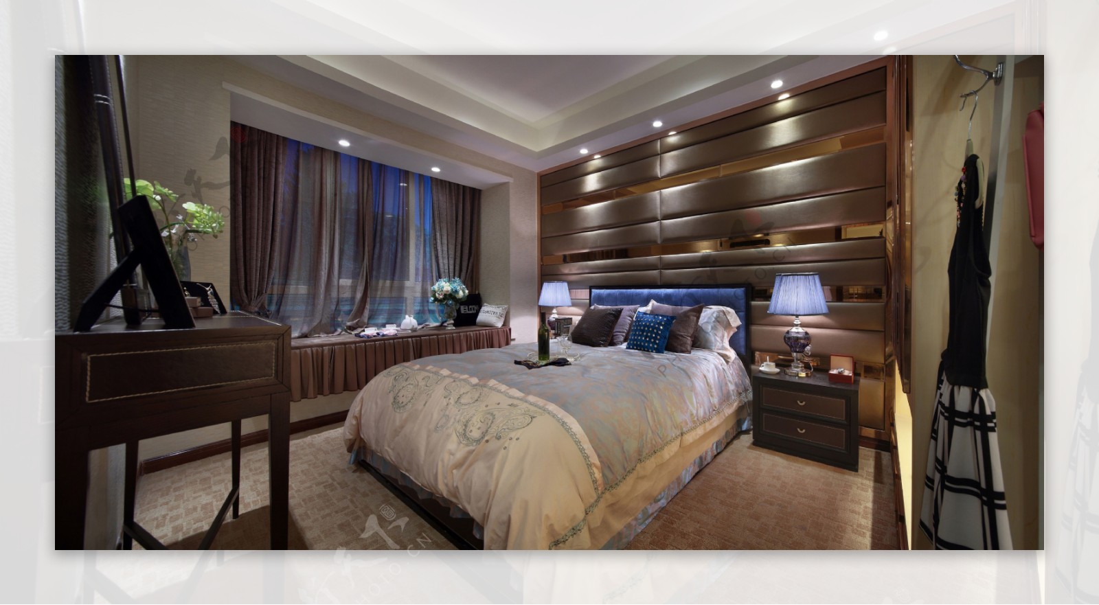 现代时尚卧室浅褐色地毯室内装修效果图