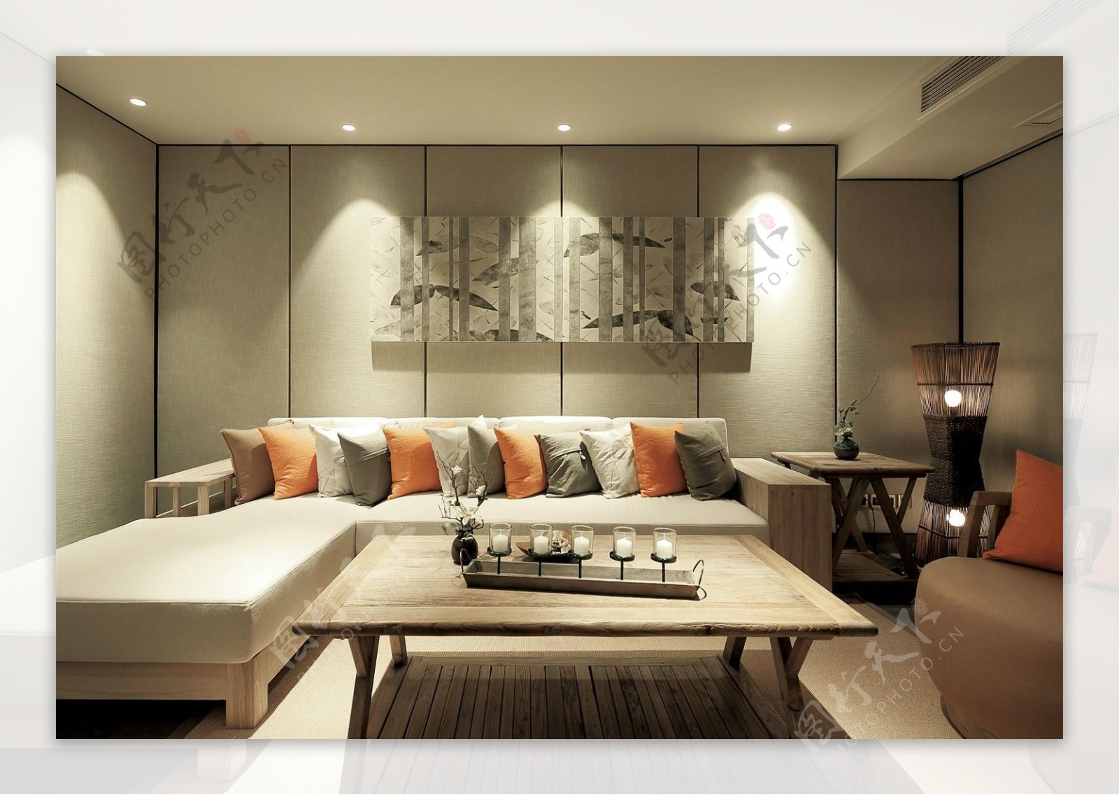 中式简约素雅风格客厅背景墙效果图
