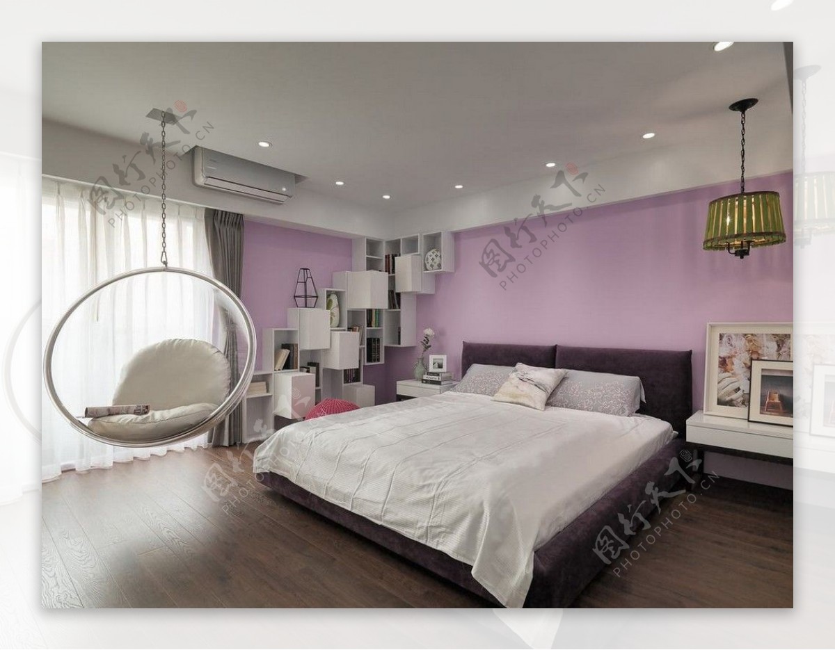 室内卧室紫色背景墙效果图