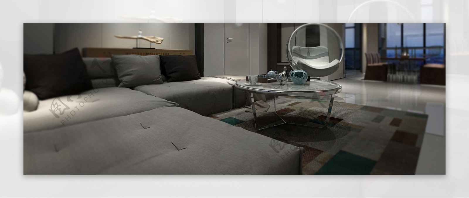 简约现代客厅沙发实景图