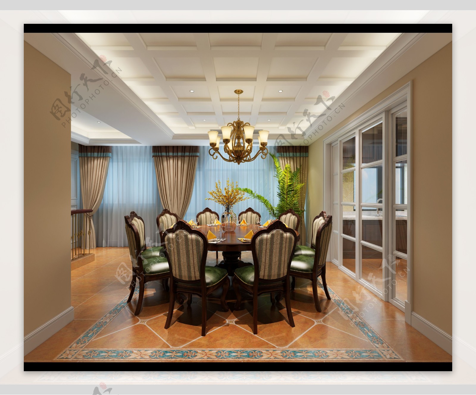 美式清新客厅脏橘色地板室内装修效果图