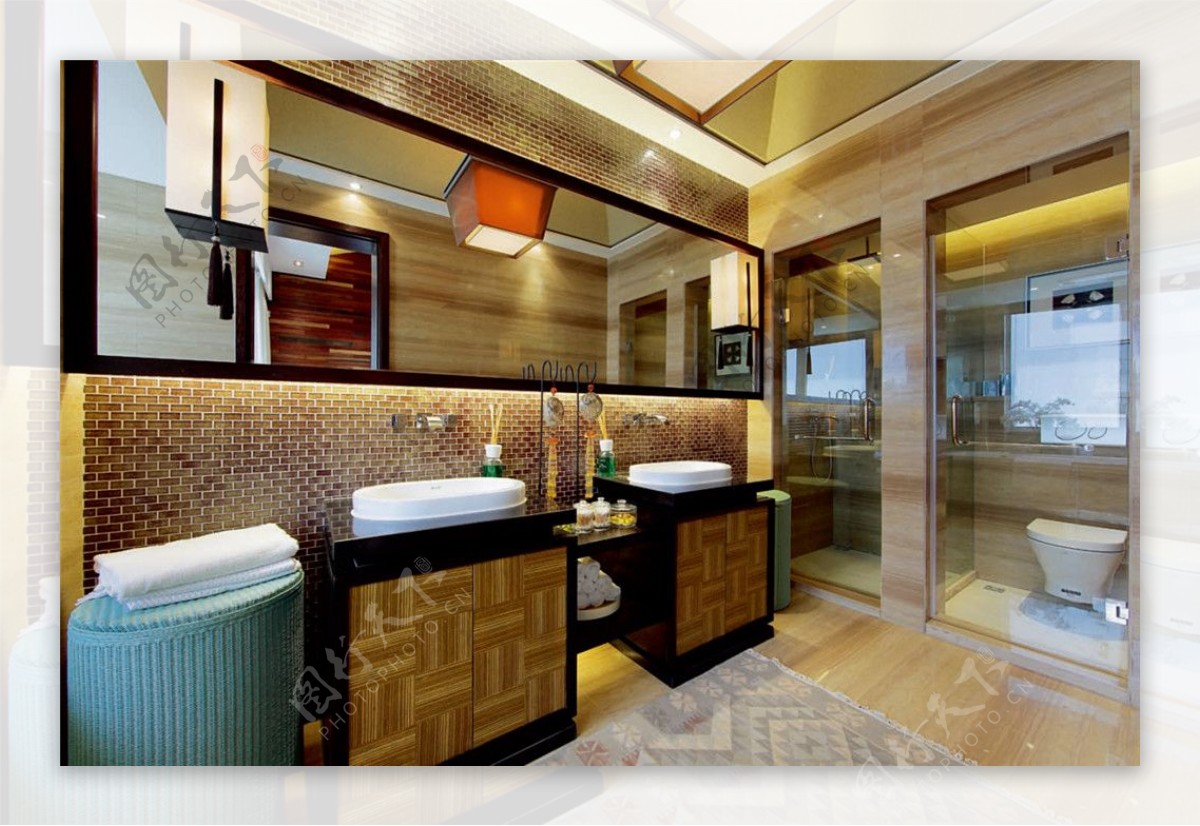 现代典雅浴室方形镜子室内装修效果图