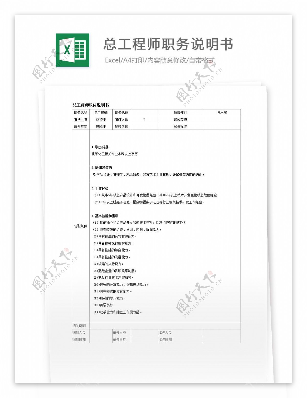 总工程师职务说明书