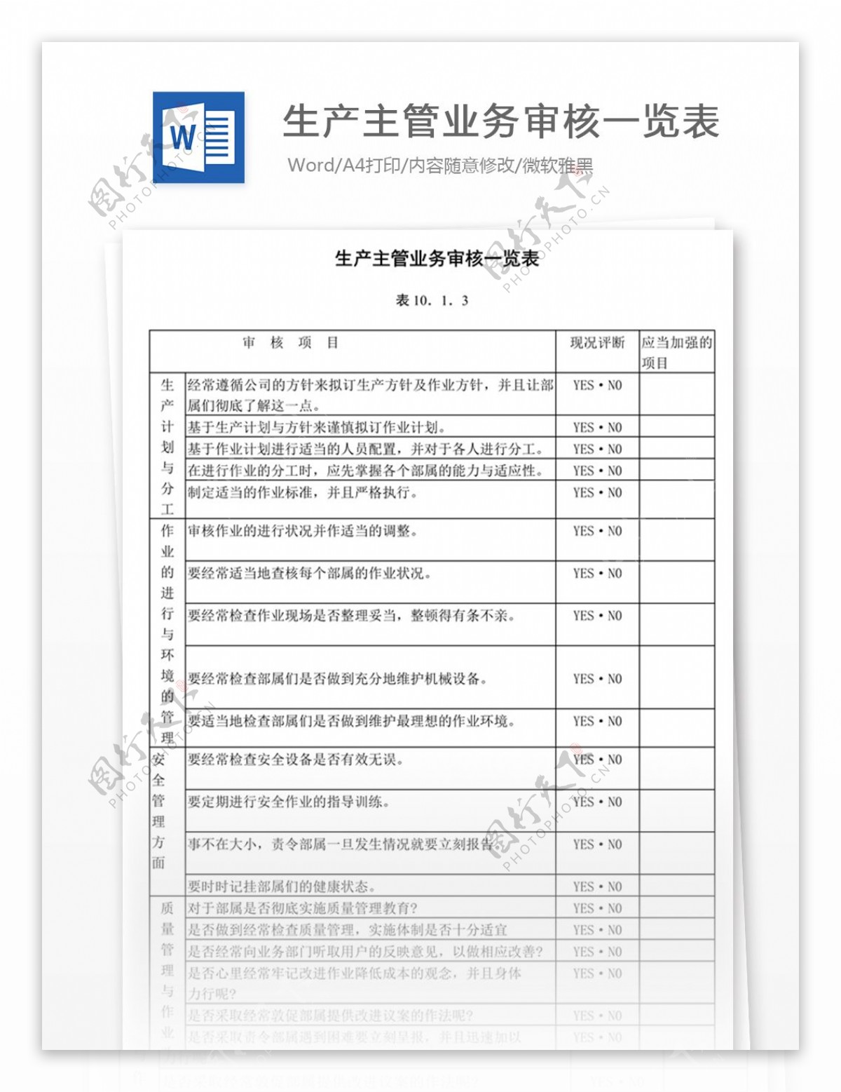 生产主管业务审核一览表