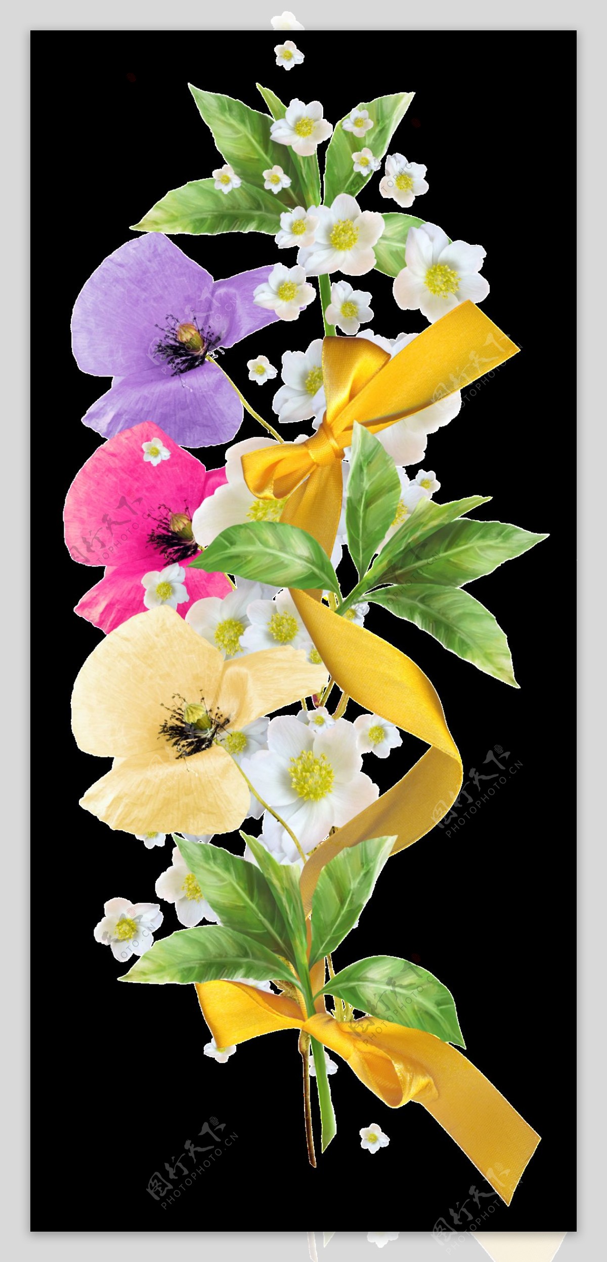 手绘水彩多彩鲜花花束png透明素材