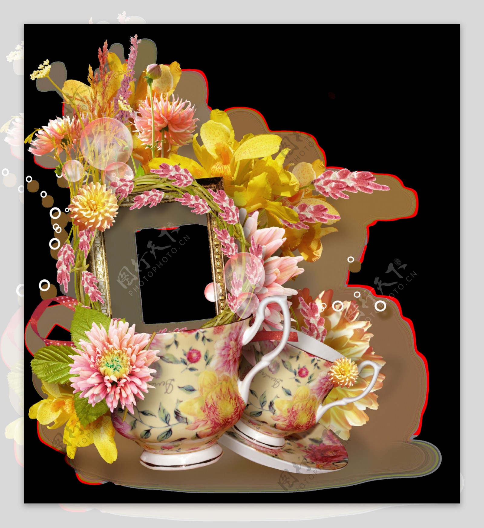 时尚花卉餐具装饰框png透明素材