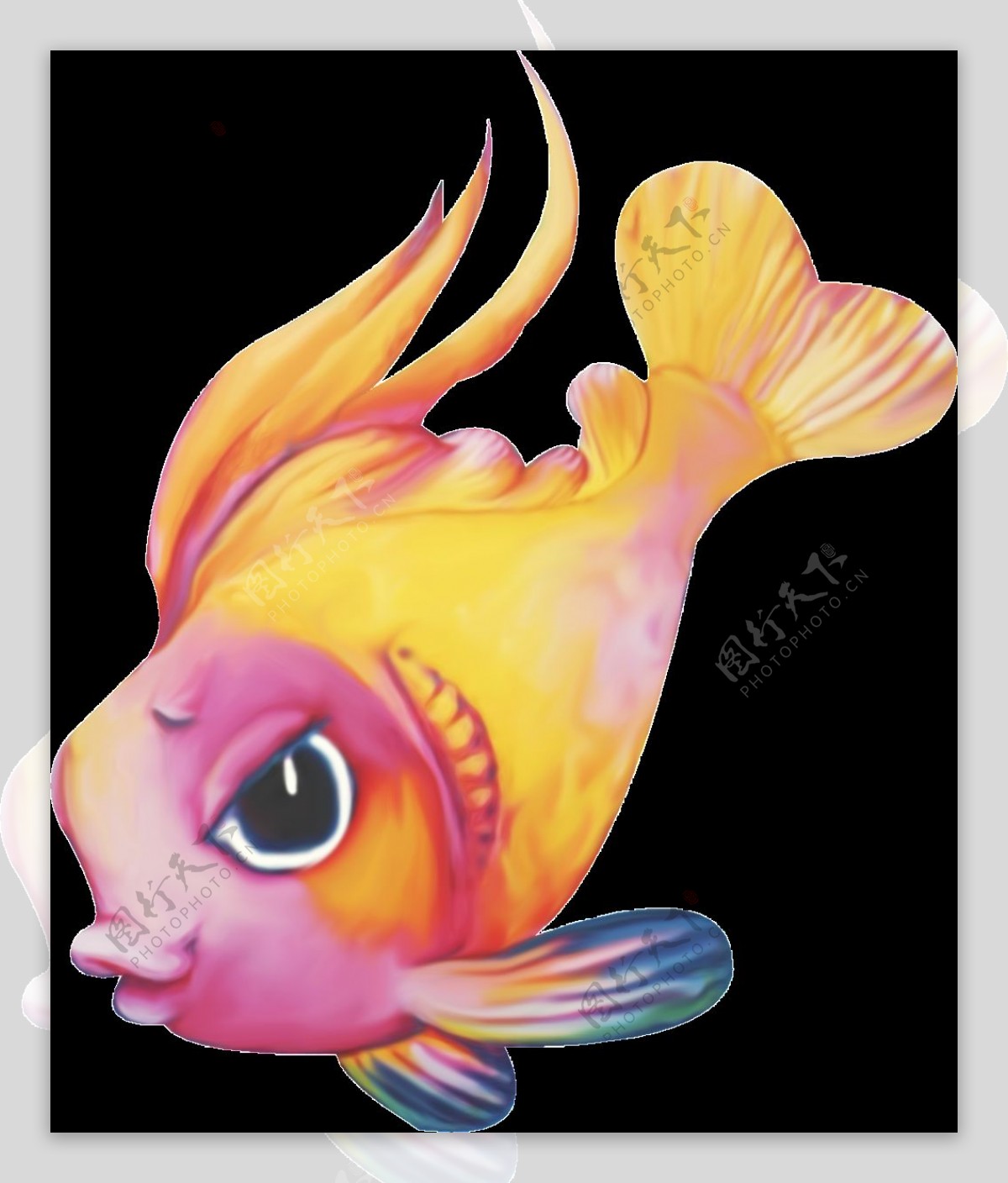 水彩彩绘娇艳卡通鱼png透明素材