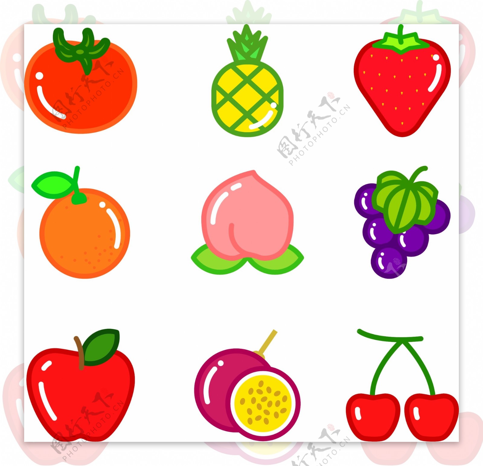 各种水果简笔画图标