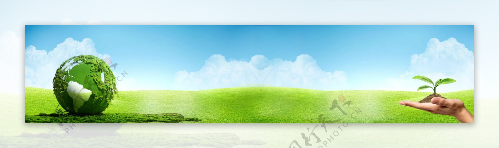 绿色地球蓝色天空banner背景素材