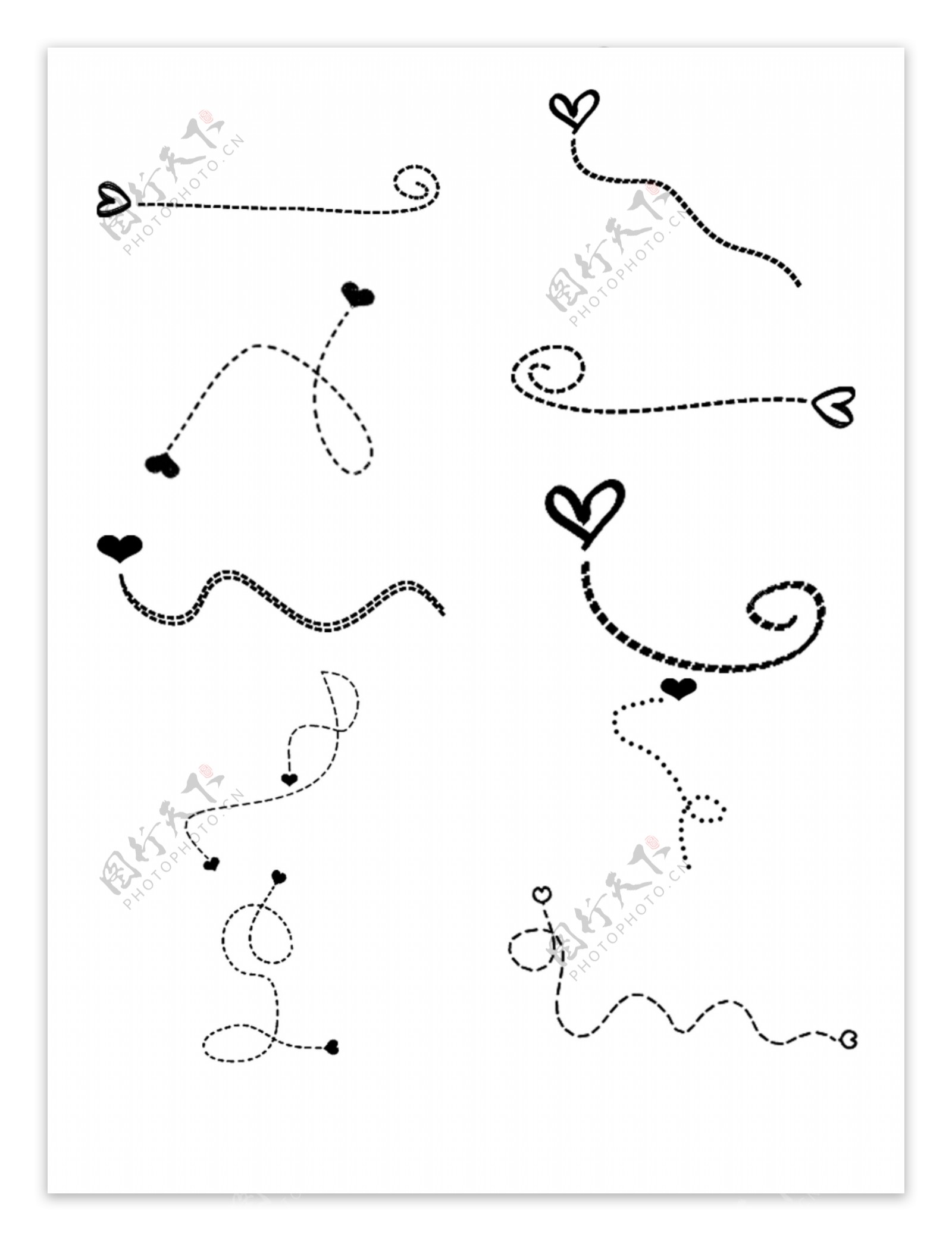 心形弯曲的虚线元素素材