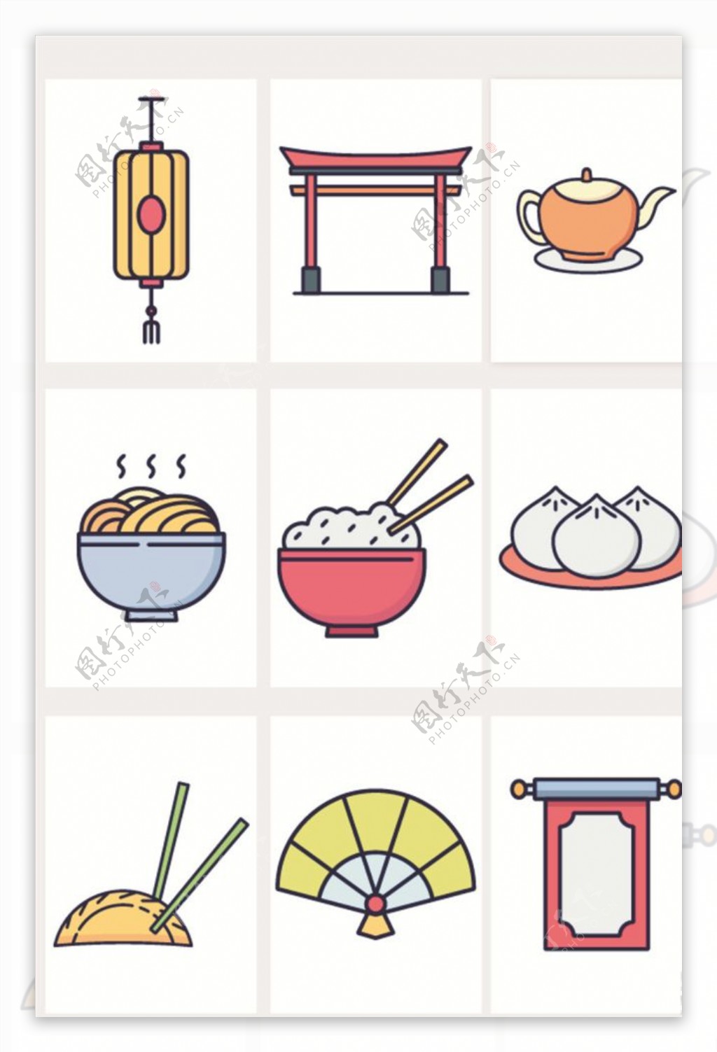 中国素描传统食物物件矢量图形