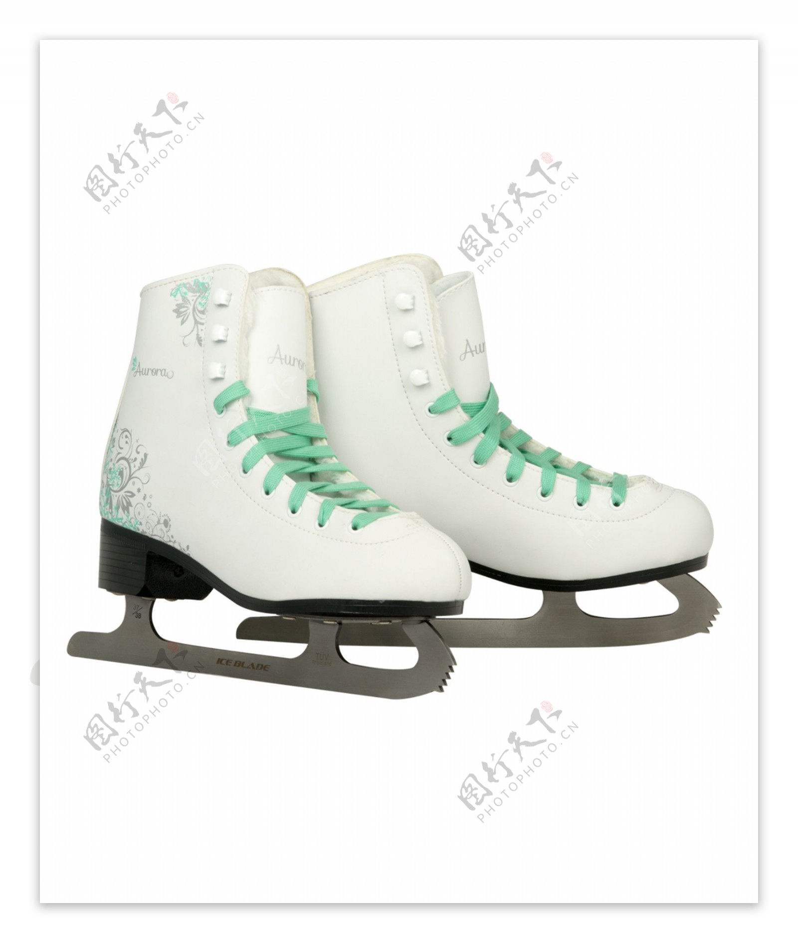绿色鞋带白冰鞋免抠psd透明素材