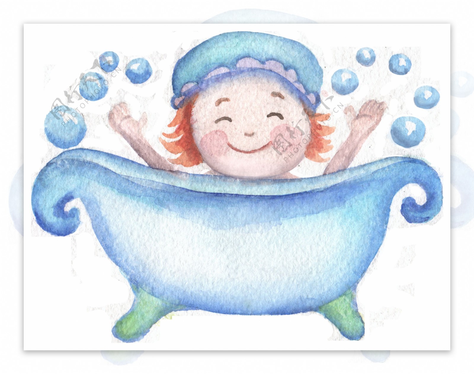 蓝泡浴缸卡通透明装饰素材