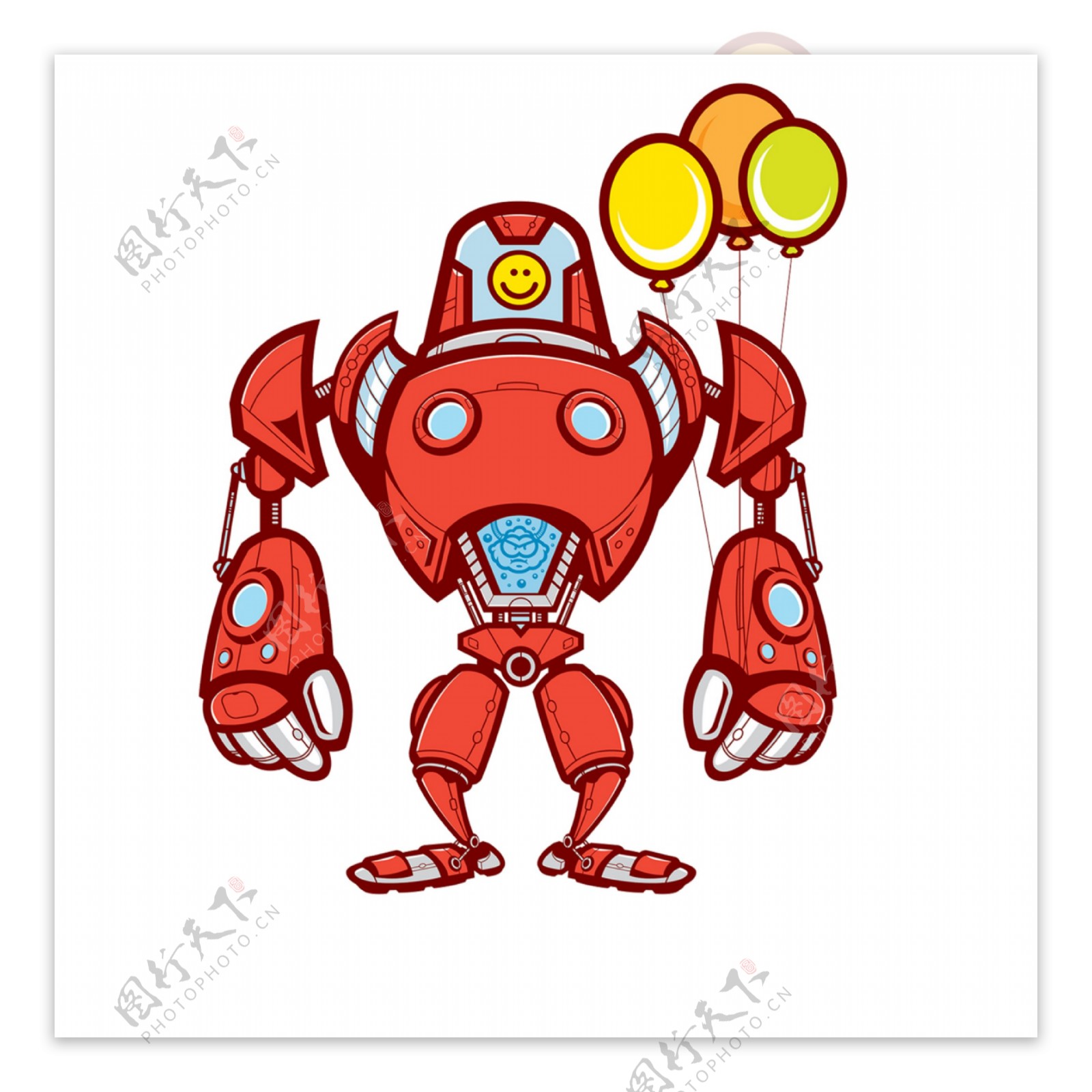 红色卡通机器人png元素素材