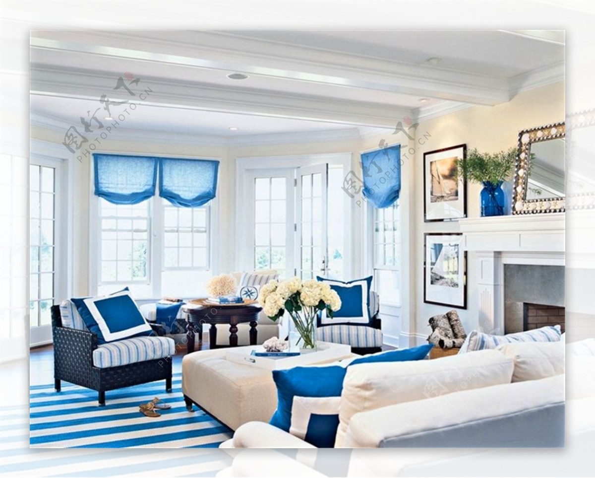 蓝色系列风格客厅装修效果图