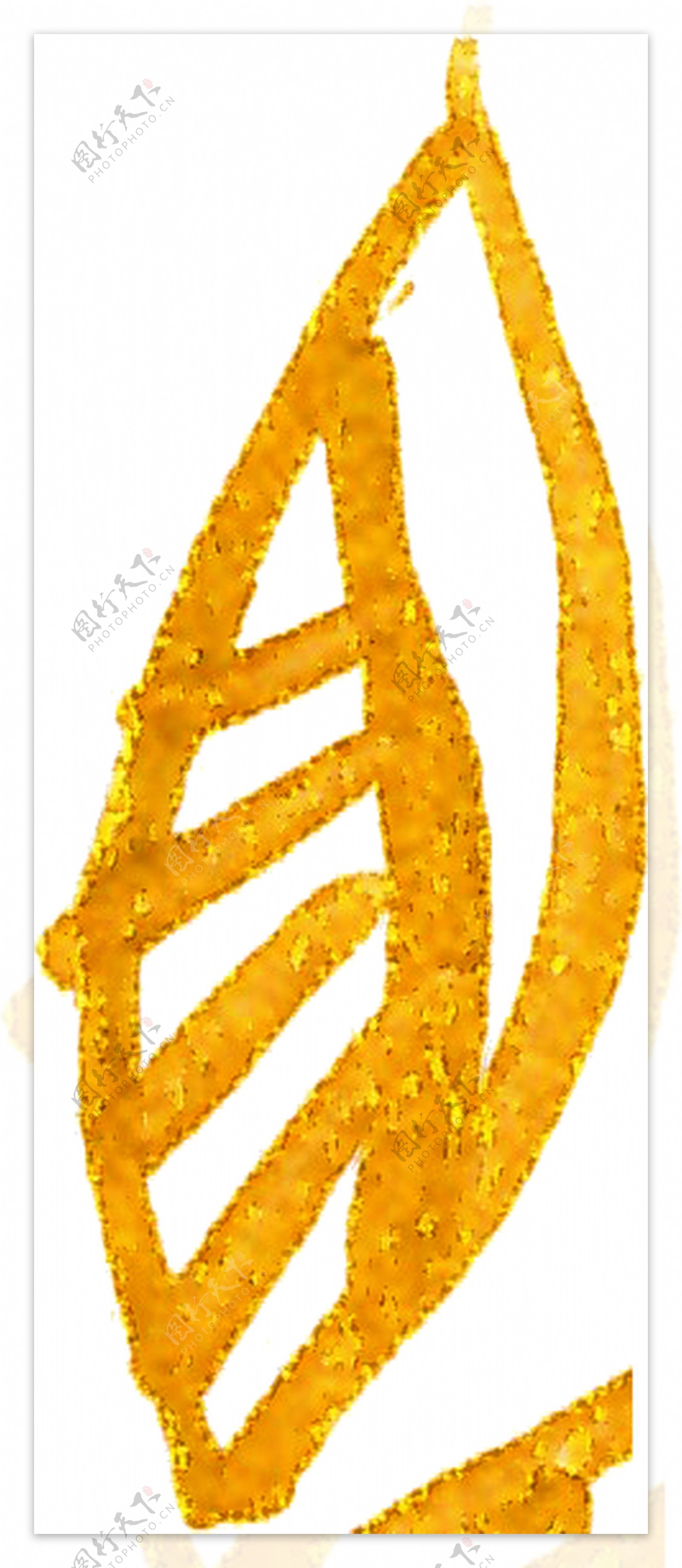 金色树叶纹理卡通水彩透明素材