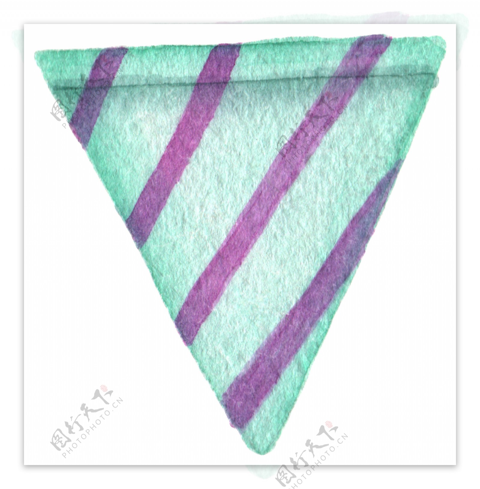 绿色条纹三角方巾通水彩透明素材