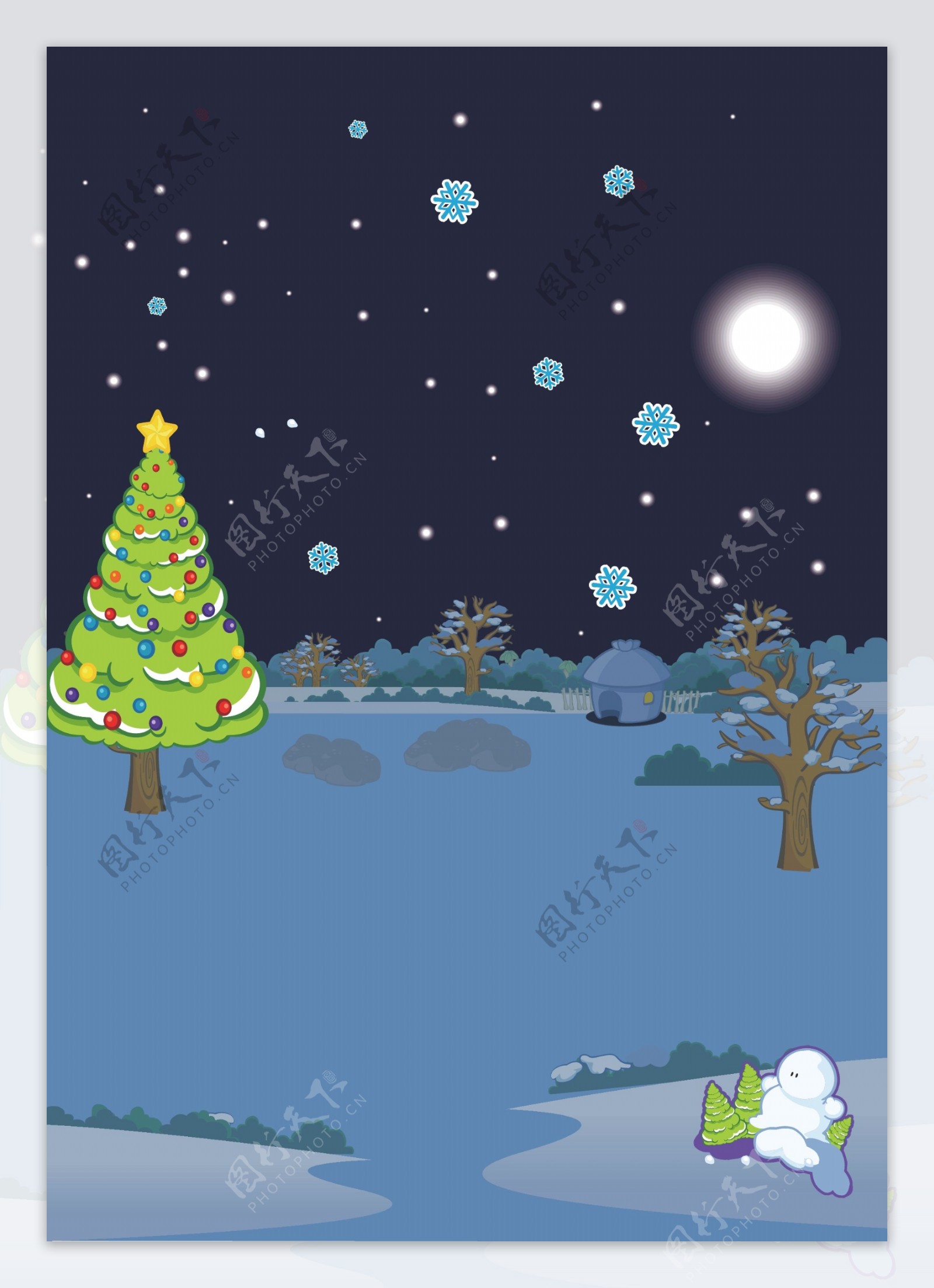 矢量卡通手绘夜景圣诞节背景素材