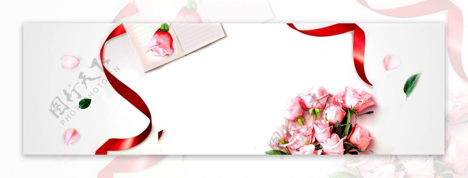 粉色花朵花簇banner背景素材