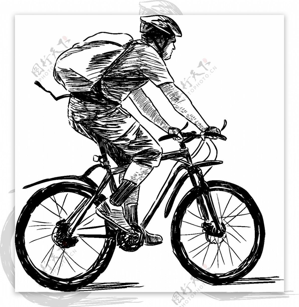 手绘骑单车男子png元素素材