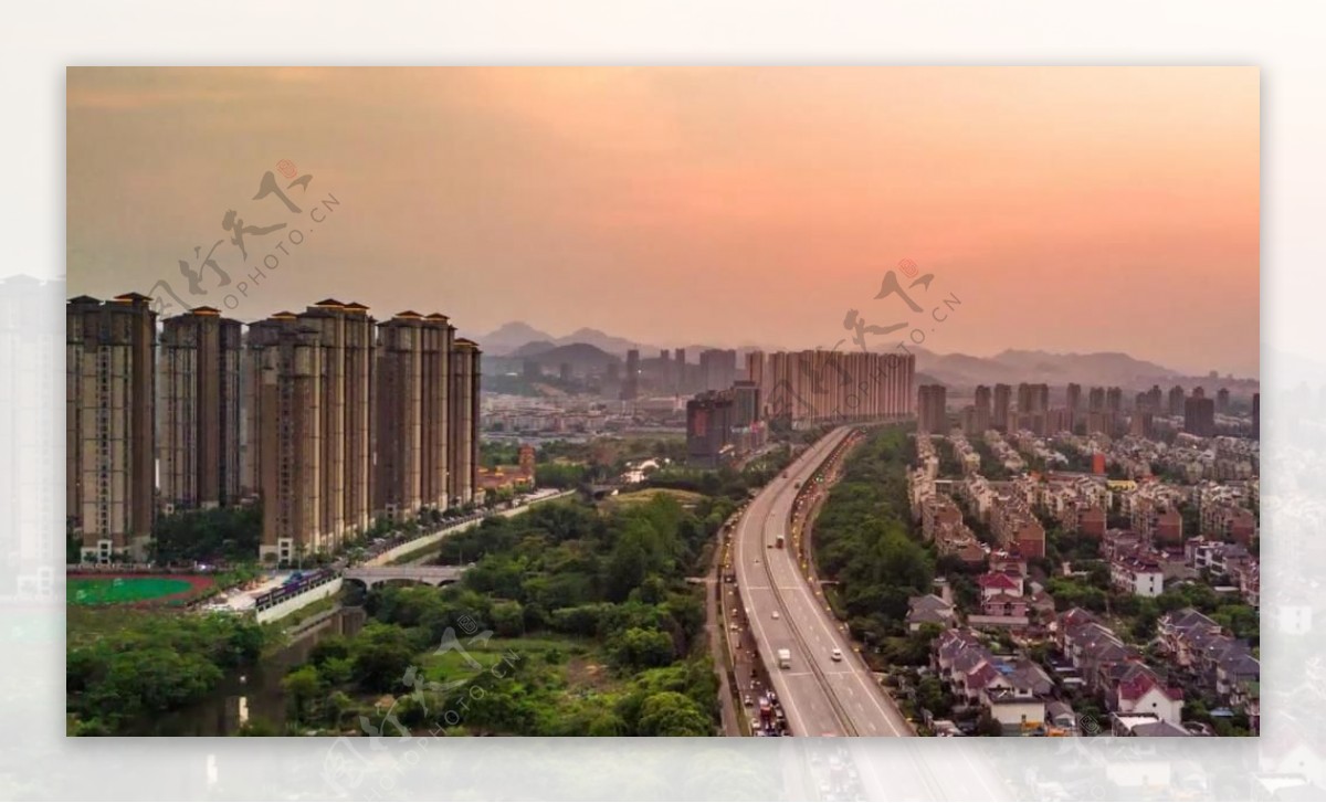 杭州城市景观高空俯拍延时摄影