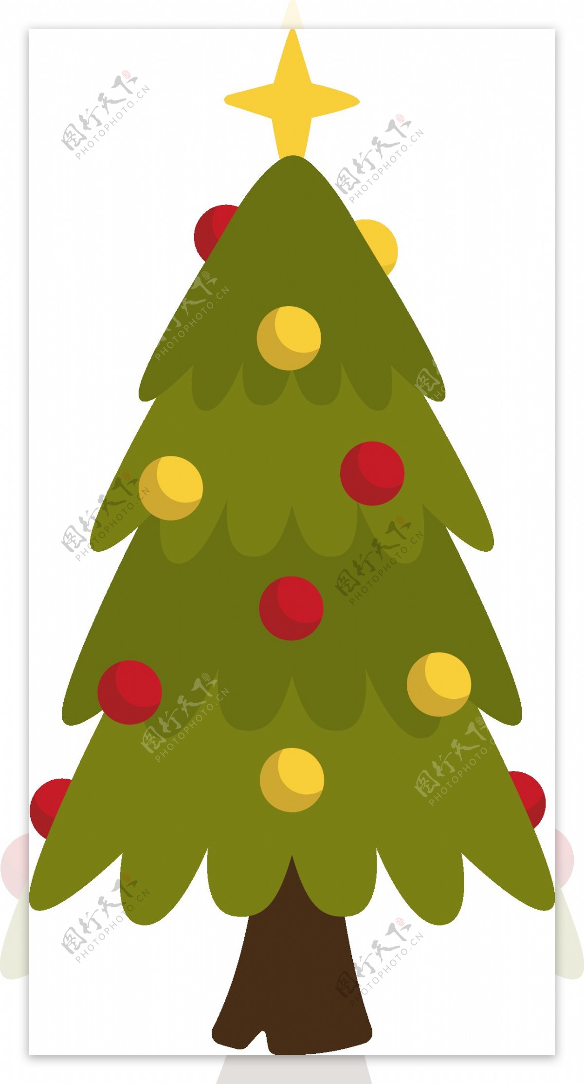 卡通彩球装饰圣诞树PNG元素