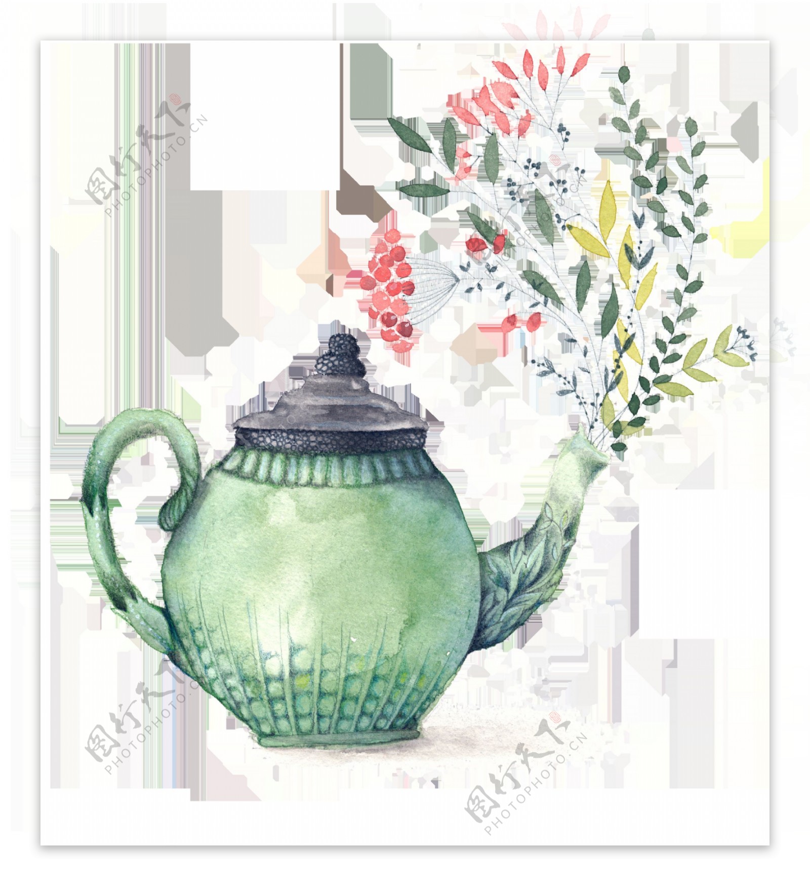 绿色茶壶卡通透明素材