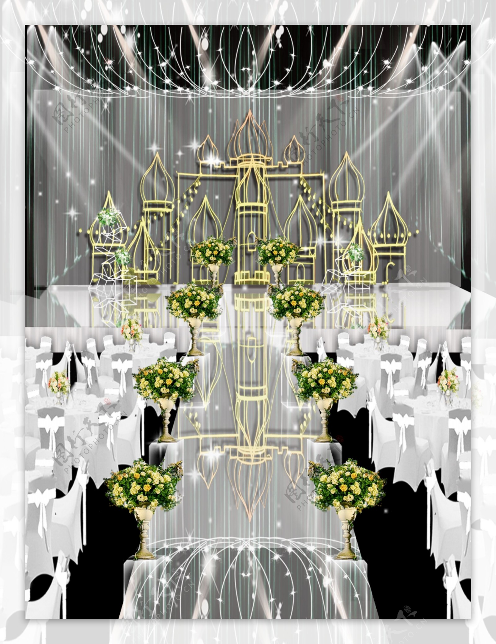 梦幻城堡彩灯高雅婚礼设计效果图