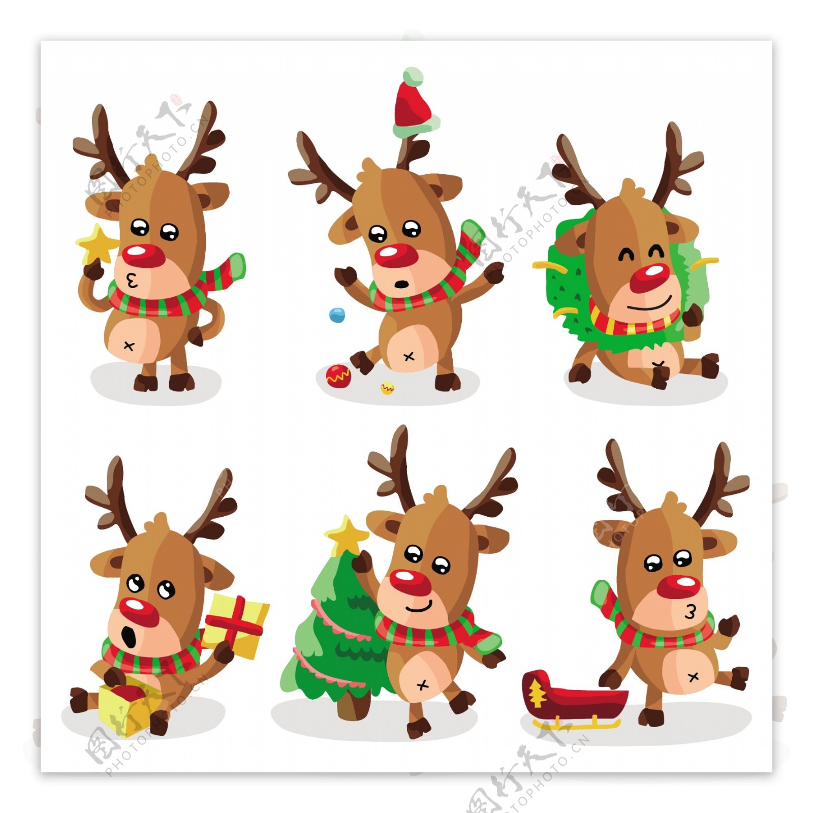 6款卡通圣诞麋鹿设计元素