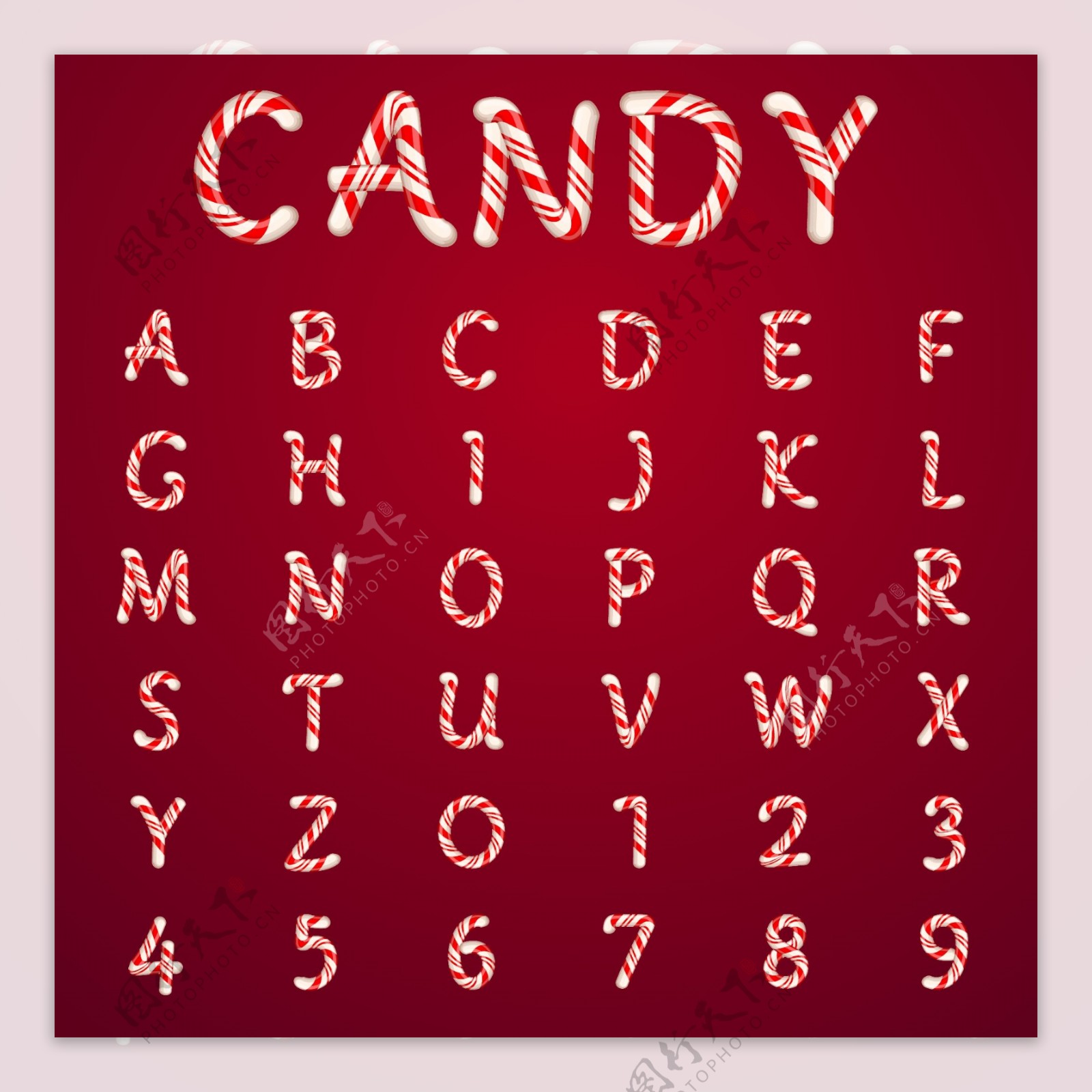 36个创意糖果字母和数字矢量素材