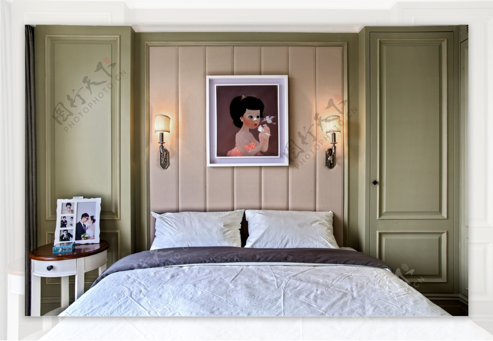 中式时尚卧室浅粉色背景墙室内装修效果图
