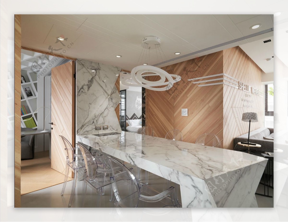 现代时尚客厅白色雪花纹瓷砖洗手台室内装修